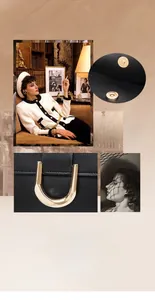 Detail einer eleganten schwarzen Handtasche mit goldener U-Hardware und Magnetverschluss