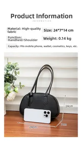 Litchi pattern black shoulder bag detail showing 24x7x14cm size and 0.14kg lightweight design