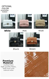 Detailed view of crocodile embossed leather texture with multiple color swatches and chain