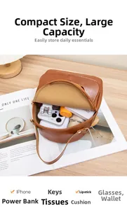 Overhead view showing storage capacity for essentials in a brown soft leather bag