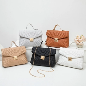 Women PU Leather Shoulder Bag V-Shaped Quilted Crossbody Handbag With Chain Strap And Twist Lock Top Handle Urban Casual