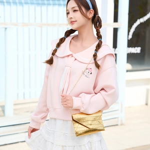 Pink sailor collar sweatshirt with Cute Bear print in Japanese preppy style for women