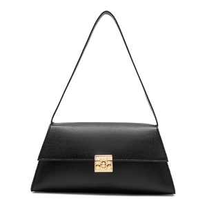 Sac à bandoulière baguette classique en similicuir noir avec boucle dorée