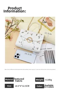 Close-up of white crossbody bag with floral embroidery and pearl-decorated handle