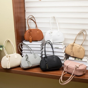 Women Shoulder Bag Litchi Pattern PU Leather Large Capacity Bowling Style Handbag Casual Fashion For Ladies