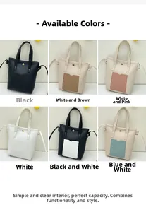 Grille détaillée de mini sacs cabas montrant six coloris avec poches à bouton pression
