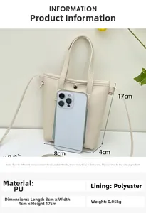 Tableau des tailles détaillé du sac seau en PU crème avec dimensions et échelle