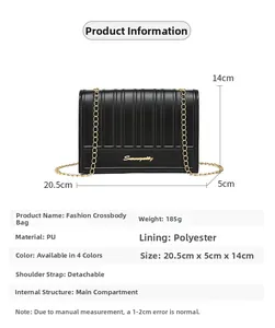 Detaillierte Größenangaben für diese schwarze Stepptasche mit goldener Kette