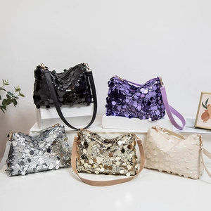Women Trendy Metallic Sequin Underarm Bag Fashion Circular Sequin Single Shoulder Crossbody Bag Glitter Party Purse Bag