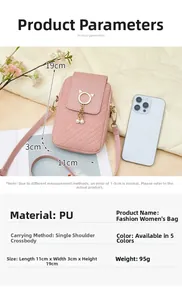 Détails du sac de téléphone rose en PU avec fermoir oreilles de chat et perles