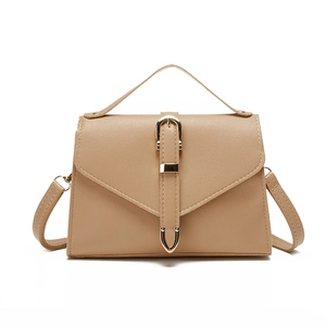 Light brown fashion leather messenger bag for women with gold metal buckle and top handle