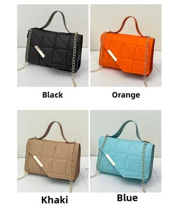 Quilted crossbody bags in four candy colors with gold metal buckles and chain straps