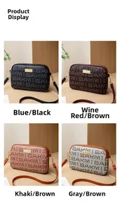 Close-up of pattern crossbody bags with double zippers and gold hardware in four colors