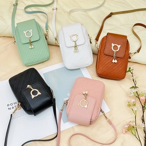 Mini Sac Bandoulière Femme Cuir PU Texture Tissée Boucle Oreilles Chat Gland Künstliche Perle Pochette Téléphone Voyage