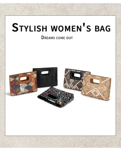 Collection of sequined and embroidered clutch bags with integrated oval handles