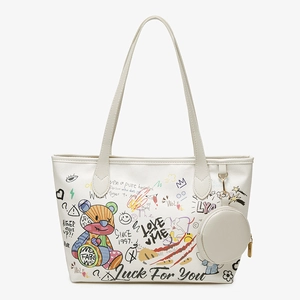 Sac cabas avec graffiti ours en peluche coloré et pendentif petit porte-monnaie