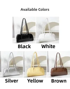 Sacs baguette minimalistes en similicuir brillant en noir, blanc, argent, jaune et marron