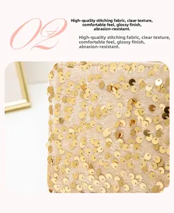 Close-up of luxury gold sequin fabric on long clutch bag with durable stitching