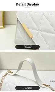 Detail display of premium gold hardware and white quilted leather texture on handbags