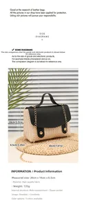 Size chart for woven straw crossbody bag with dimensions 20x14x8.5cm and chain strap detail