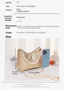 Größentabelle und Maße für die gesteppte Perlen-Eimertasche mit PU-Leder-Textur