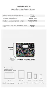 Detailed size chart for the sequin handbag showing dimensions 25x18x4.5cm and structure