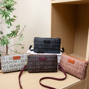 Women Crossbody Bag PU Leather Double Zipper Large Capacity Monogram Print Retro Fashion Handheld Clutch Purse