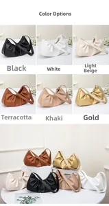 Detailed grid of ruched cloud bags in black, white, beige, tan, khaki and gold colors