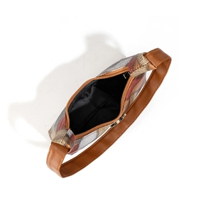 Retro color block underarm bag for women with pearl accents and interior view