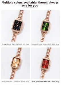Quattro eleganti orologi a catena oro rosa con ghiera diamantata e quadranti colorati