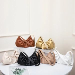 Ruched Underarm Bag PU Leather Pleated Cloud Shoulder Bag Trendy Minimalist Lightweight Handbag For Women