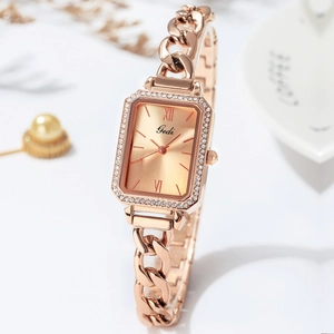 Orologio Quarzo Donna Lusso Rettangolare Strass Acciaio Inossidabile Bracciale Catena Impermeabile Elegante