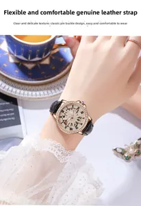 Elegant skeleton star wristwatch with rose gold crystal bezel on female wrist