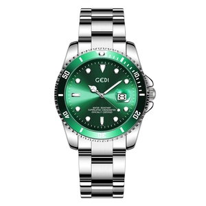 GEDI luxury stainless steel quartz diving watch with green sunburst dial and calendar display