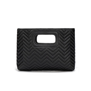 Black V-quilted sequin handbag with integrated handle and soft padded texture
