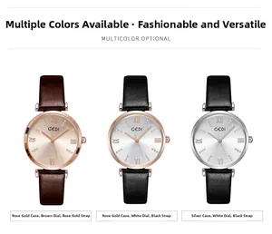 Detailed display of three luxury quartz watches with leather straps in various colors
