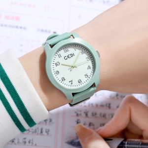 Minimalist mint green quartz watch with silicone strap for women and students