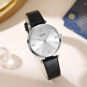 Women's Fashion Quartz Watch With Leather Strap Alloy Case Waterproof Roman Numerals Rhinestone Dial Elegant Wristwatch