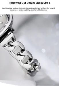 Vue détaillée du bracelet de montre chaîne cowboy argentée avec finition polie