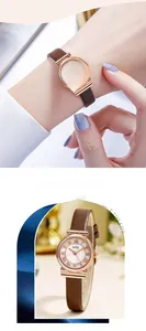 Detail view of GEDI vintage quartz watch with brown leather strap and rose gold case