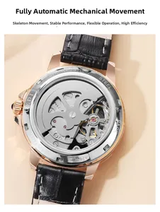 Detail of GEDI mechanical watch with transparent case back showing internal movement gears