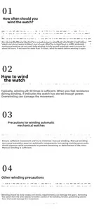 Instruction detail showing winding steps and power reserve for ladies mechanical watches