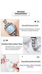 Vues détaillées du cadran ovale en nacre et du bracelet gourmette en métal poli