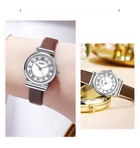 Detail of vintage GEDI leather watch with mother of pearl dial and Roman numerals