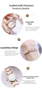 Detail of rose gold bamboo style watch with mineral glass and stainless steel back