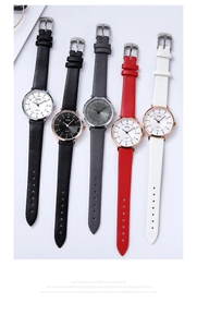 Collection of quartz watches with leather straps in five colors and Roman numerals