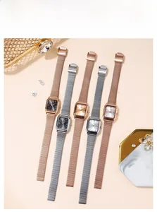 Collection of square retro women watches with metal mesh bands in various elegant colors