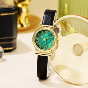 Women Quartz Watch Mother Of Artificial Pearl Dial Roman Numerals PU Leather Strap Waterproof Retro Elegant Timepiece For Ladies
