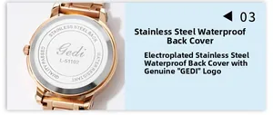 Detailed macro view of GEDI L-51102 watch stainless steel waterproof back cover