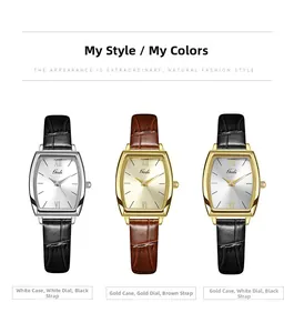 Gros plan de montres vintage pour femmes en forme de tonneau avec bracelets en cuir